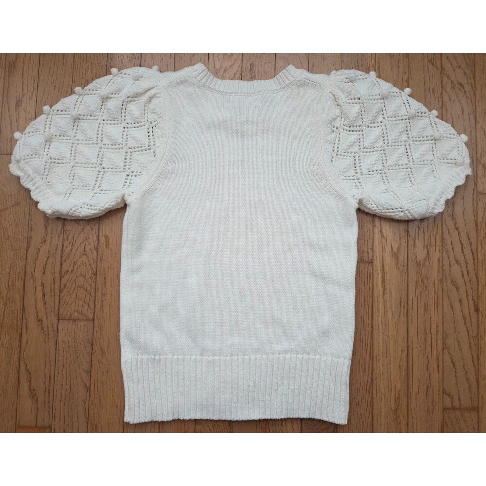 Anthropologie Womens Ivory Bobble Knit Puff Short Sleeve Sweater XS Cottagecore - Picture 8 of 8